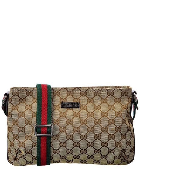 Gucci Handbags - Gucci Brown GG Canvas & Leather Web Strap Messenger Bag (Authentic Pre-Owned)